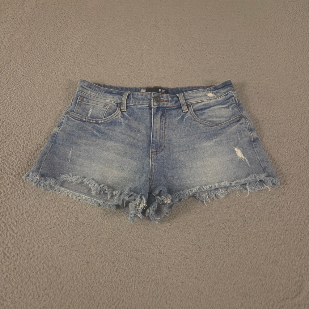 KUT from the Kloth Shorts Womens 8 Blue Jane Distressed Raw Hem Denim Jean Jorts